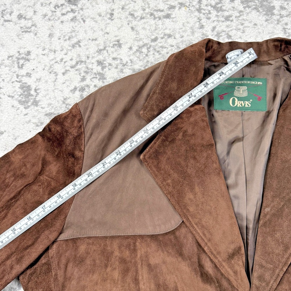 Orvis Sport Coat Mens Large Brown Leather Shooting Hunting Jacket Elbow Patches - Picture 6 of 13